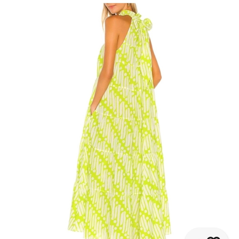 Rhode Julia Tiered Cotton Vibrant Green Patterned Halter Maxi Dress L